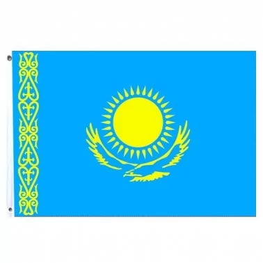 Флаг "Казахстан" с гербом, 90x150 см,с 2 люверсами (кольцами)