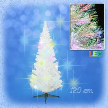 Weihnachtsbaum weiss mit farbwechselnden Lichtfasern, 120 cm,inkl. Netzadapter und Ständer