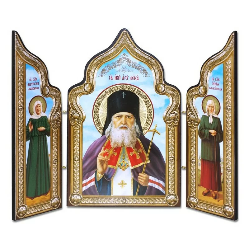 Икона-Складень "Архиепископ Лука" тройная , 19x25 см, двойное тиснение, в отдельной упаковке
