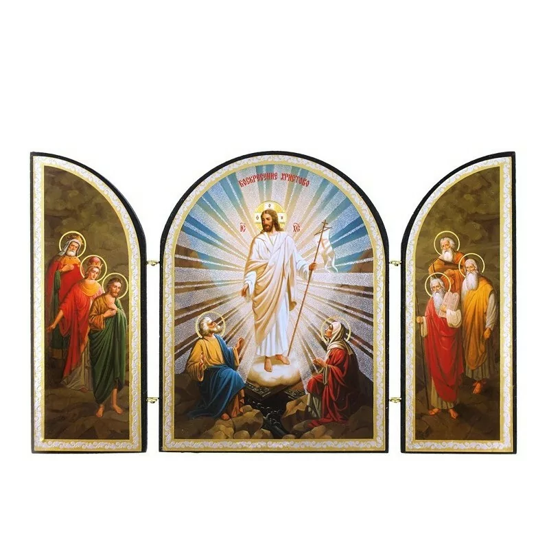 Икона-Складень "Воскресенье Христово" тройная, 12x20 см, двойное тиснение