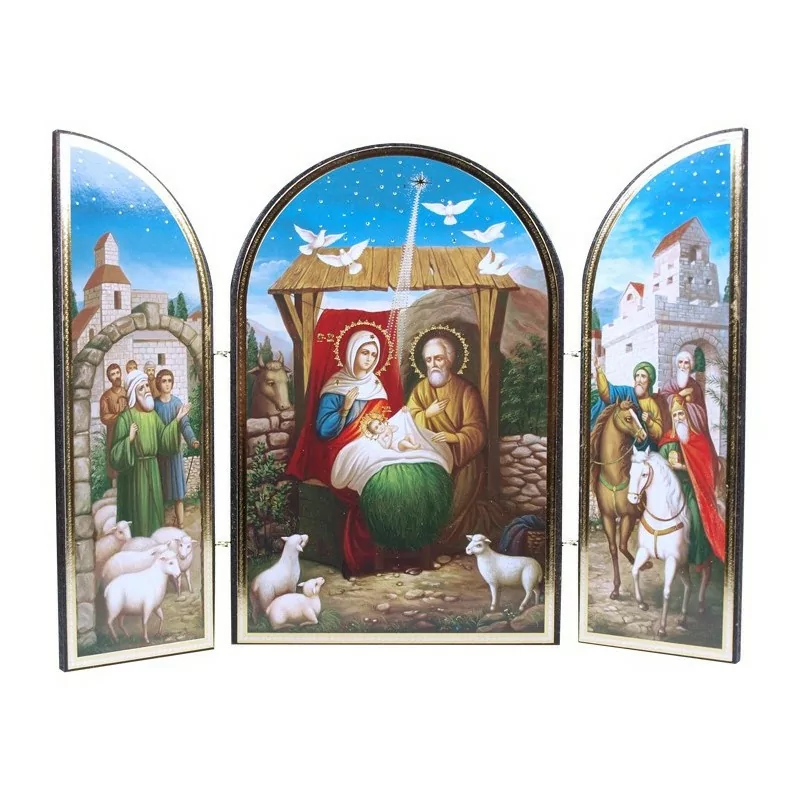 Икона-Складень "Рождество Христово" тройная , 18,5x25 см, двойное тиснение