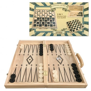 3 in 1 Schach Damen Backgammonspiel Nardy massives Holz Spielbrett 47 х 47 см