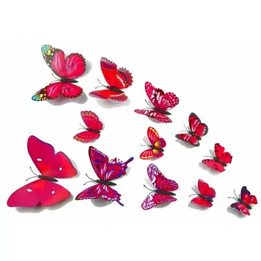 12 Set 3D Schmetterlinge mit Magnet/Klebe-Punkte rote 1