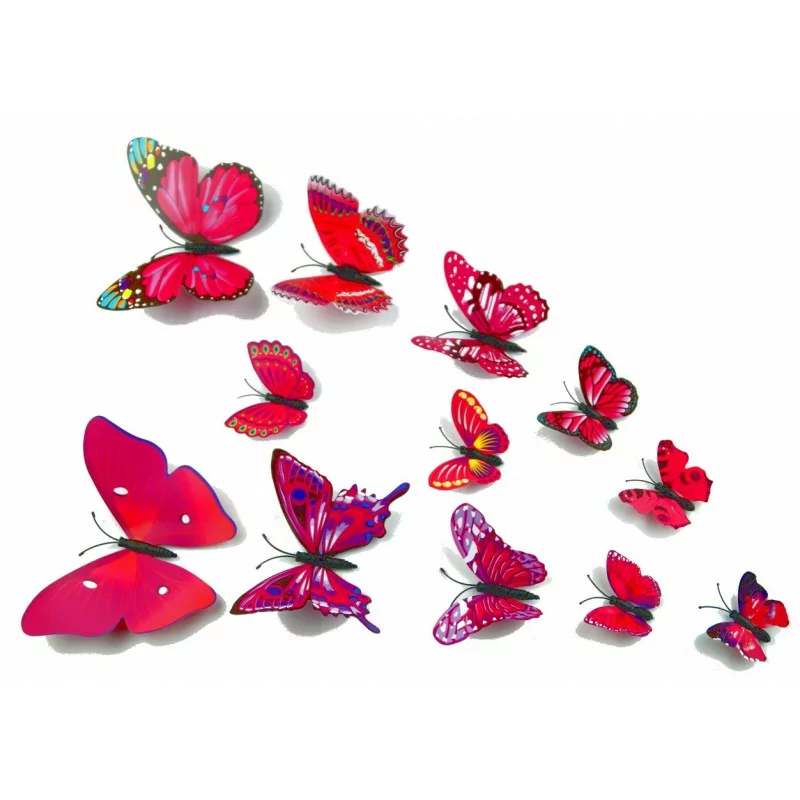 12 бабочек, магнитные/наклеивающиеся красные 1