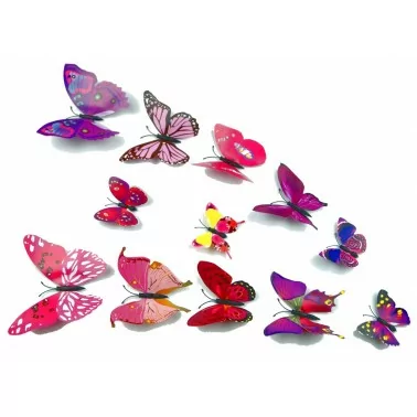 12 Set 3D Schmetterlinge mit Magnet/Klebe-Punkte lila
