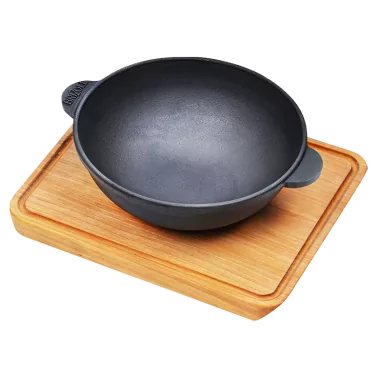 Сковорода-Вок из чугуна с деревянной подставкой "Brizoll" HW18-D, 18 х 6 см