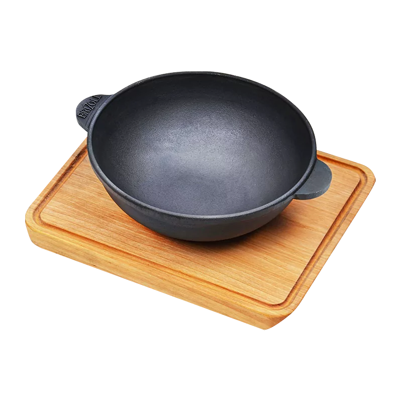 Сковорода-Вок из чугуна с деревянной подставкой "Brizoll" HW18-D, 18 х 6 см