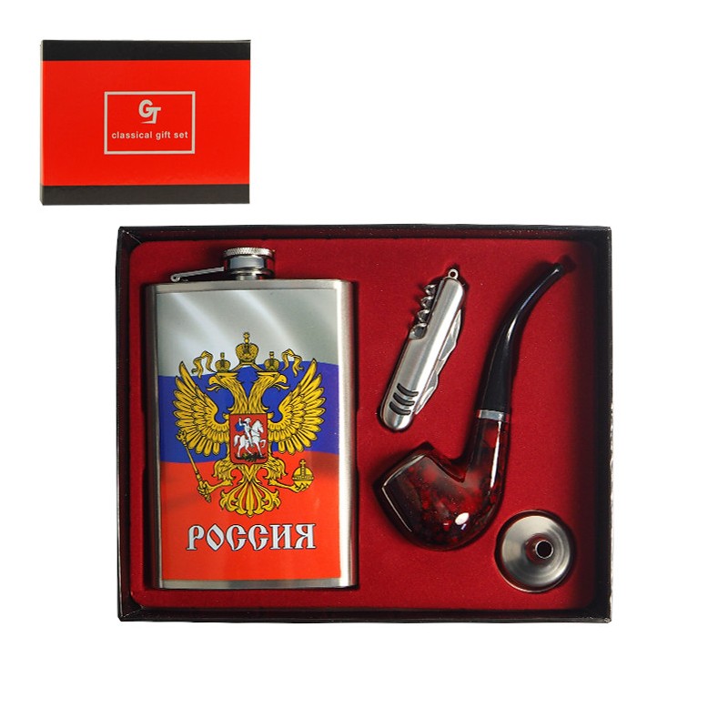 Набор "Россия", фляжка, из нержавейки, 270 мл. Набор "Россия", фляжка, из нержавейки, 270 мл.