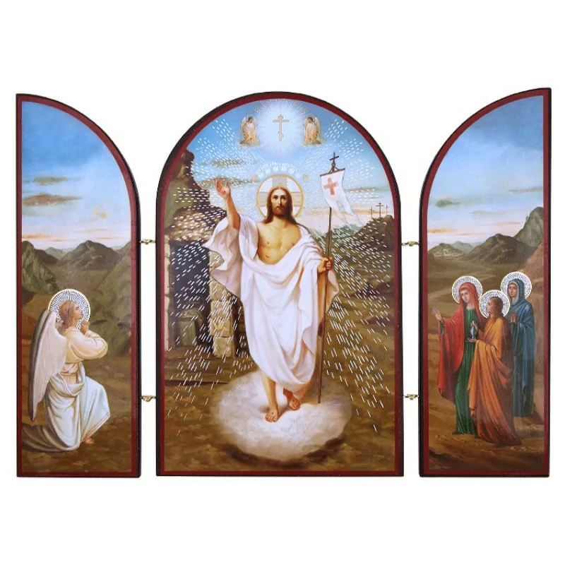 Икона-Складень "Воскресенье Христово" тройная , 18x24 см,двойное тиснение