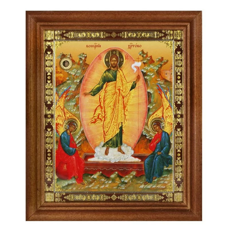 Икона "Воскресение Христово" деревянная рама, двойное тиснение, в подарочной упаковке, 13 x 15 см