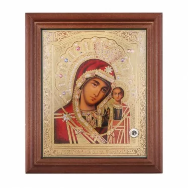Икона "Казанская" деревянная рама, двойное тиснение, 13 x 15 см