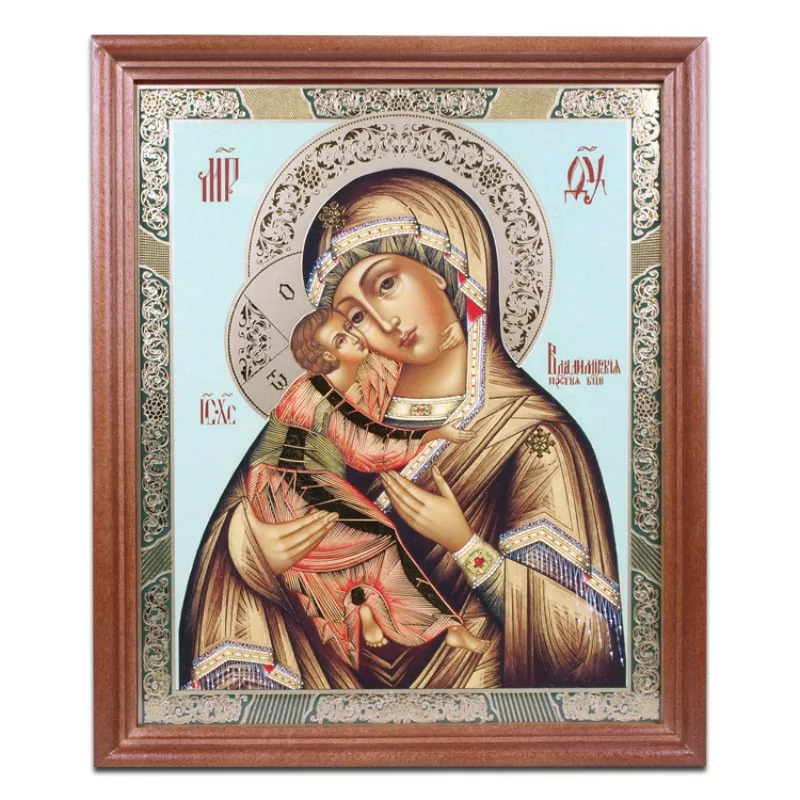 Икона "Владимирская" деревянная рама, под стеклом, 20 x 24 см