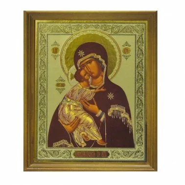 Икона "Владимирская" деревянная рама, двойное тиснение, 21 x 26 см
