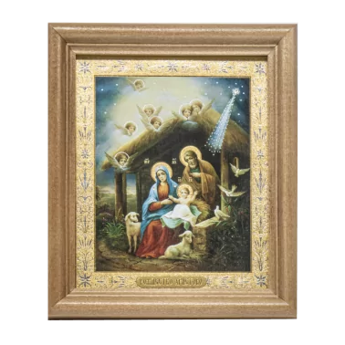 Икона "Рождество Христово" Nr 6, .деревянная рама, двойное тиснение, под стеклом, 13 x 15 см