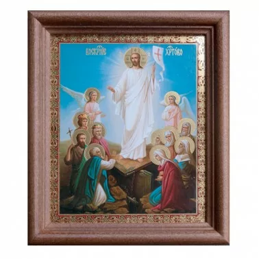Икона "Воскресение Христово" деревянная рама, двойное тиснение, 13 x 15 см