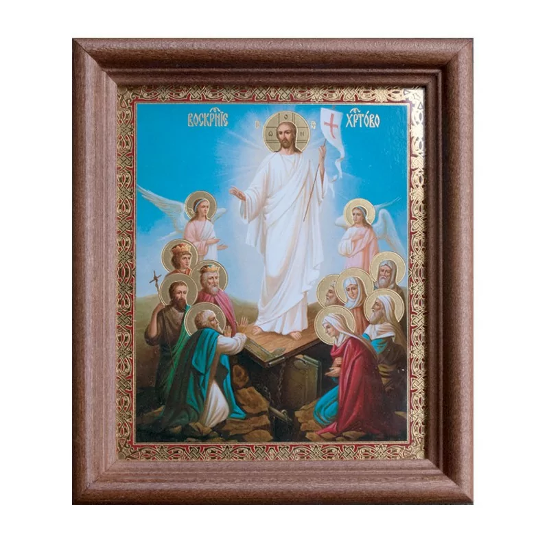Икона "Воскресение Христово" деревянная рама, двойное тиснение, 13 x 15 см
