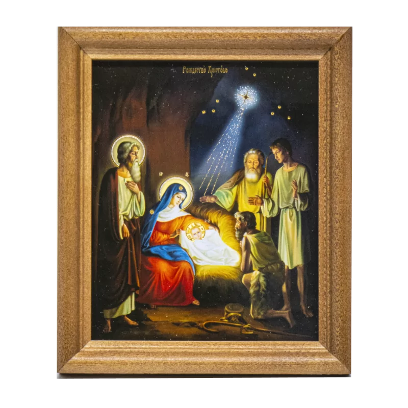 Икона "Рождество Христово" Nr 4, .деревянная рама, двойное тиснение, под стеклом, 13 x 15 см