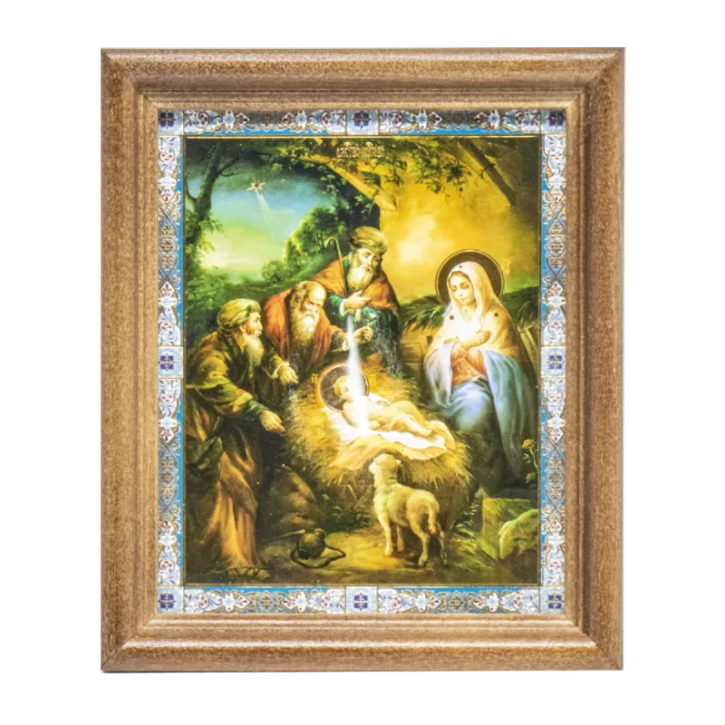 Икона "Рождество Христово" Nr 11, .деревянная рама, двойное тиснение, под стеклом, 13 x 15 см