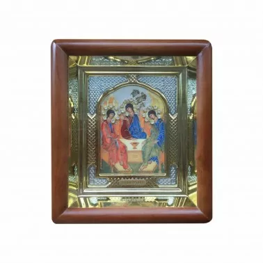 Икона в дерев. киоте, "Св. Троица", в футляре, 10х12 см