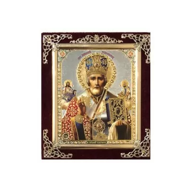 Икона в бархате, малая, Николай Чудотворец , 10х12 см