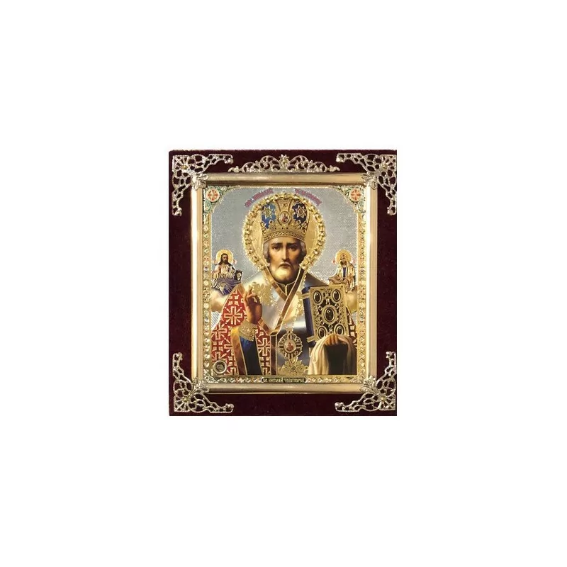 Икона в бархате, малая, Николай Чудотворец , 10х12 см