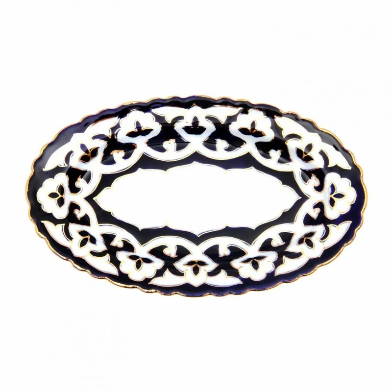 Teller oval "Pachta Gold" aus Porzellan, 23 cm