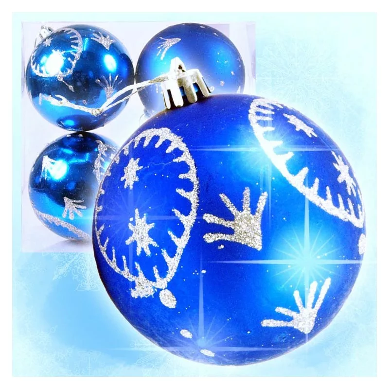 Набор ёлочных игрушек "Шары" (4 шт.), синие с серебром, 7 cм