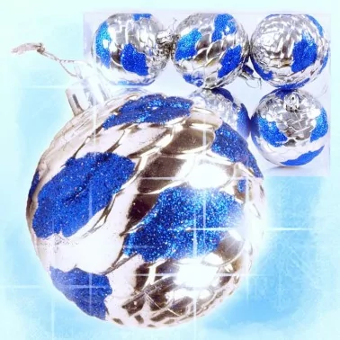 Набор ёлочных игрушек "Шары" (6 шт.), синие с серебром, 5,5 cм