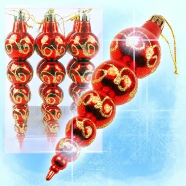 Набор ёлочных игрушек "Сосульки" (6 шт.), красные с золотом, 14 cм